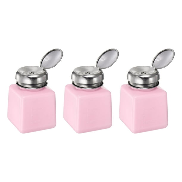 3pcs Dispensadores de Alcohol Solvente 100ml (3.4oz) con Bomba de Dispensación de Líquido y Tapa de Acero Inoxidable Sellada para Acetona, Rosa