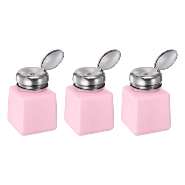 3pcs Dispensadores de Alcohol Solvente 100ml (3.4oz) con Bomba de Dispensación de Líquido y Tapa de Acero Inoxidable Sellada para Acetona, Rosa