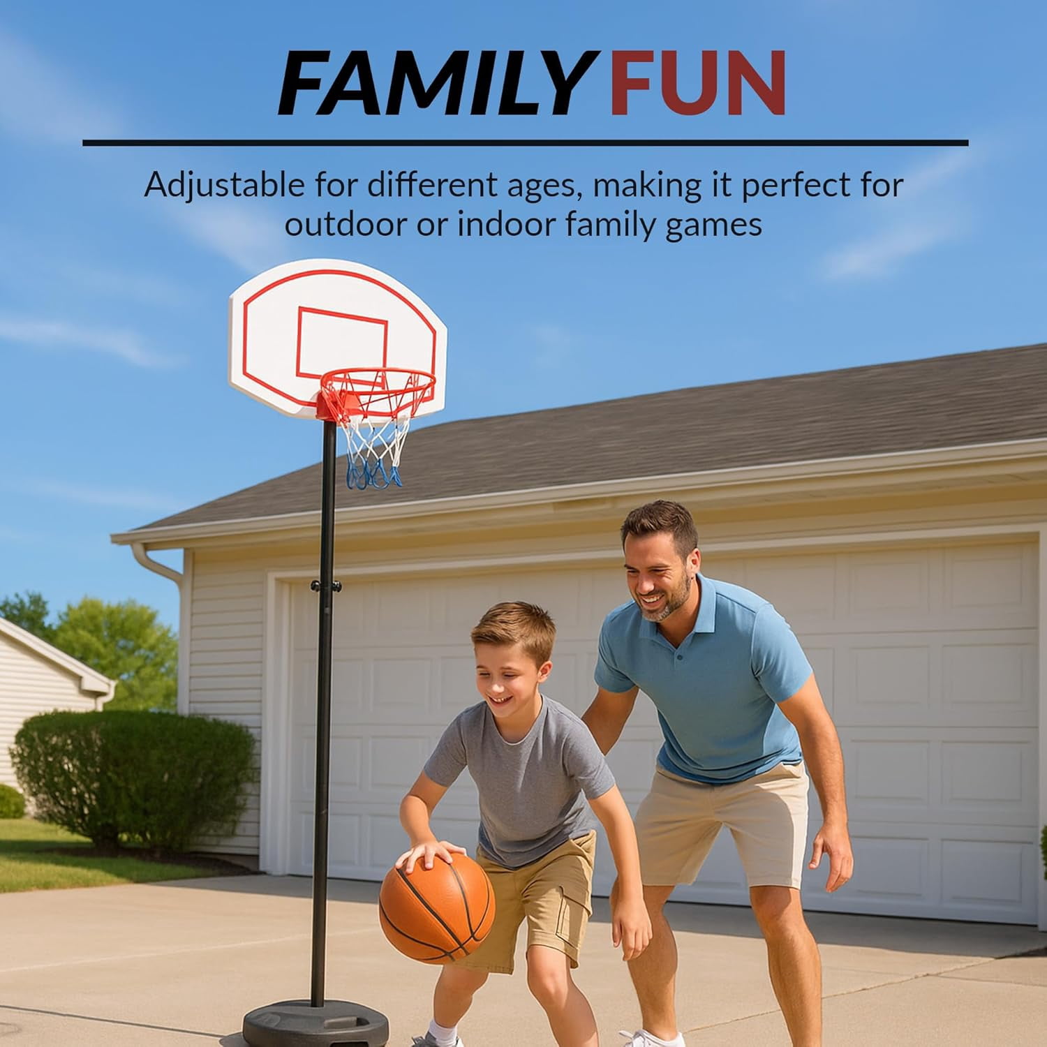 79 Inch Portable Basketball Hoop System, Height Adjustable Basketball Goal with Steel Rim, Padded Base & Weather-Resistant Backboard, Indoor Outdoor Sports for Kids and Adults