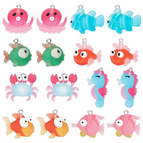 1 Box 20pcs Epoxy Resin Charms Colorful Beer Drinks Fish Mushroom Bear Cat Cactus Pencil Animal Cabochons Charms for Jewelry Making Charms Bracelets