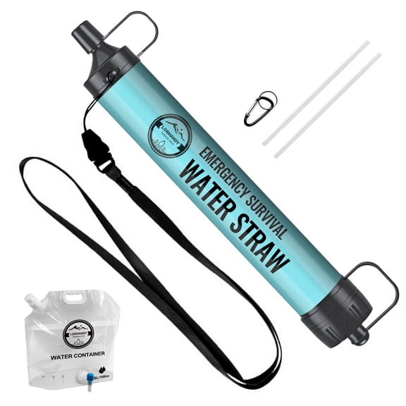 1 PACK Portable Water Filter Straw Mini Water Purifier Survival Gear for Emergencies, Hiking, Camping, Disaster Preparation-Light Blue