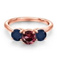 thumbnail image 3 of Gem Stone King 18K Rose Gold Plated Silver Red Rhodolite Garnet and Blue Sapphire Engagement Ring for Women | 2.20 Cttw | Round 6MM | Gemstone January Birthstone | Size 9, 3 of 6