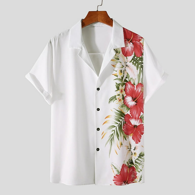 VSSSJ Floral Print Shirt for Men Plus Size Short Sleeve Casual