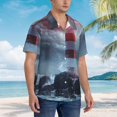 thumbnail image 3 of Gukieu Lighthouse in a Stormy Sea Print Men's Short-sleeved Shirts, Button-down Lapel Hawaiian Shirts, T-shirts, Beach Vacation Summer Casual Wear,Small, 3 of 7