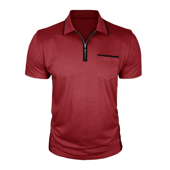 YLSDY Mens Sports Shirts Quarter Zip up Shirts Casual Classic Lightweight Short Sleeve Golf Collared Shirt with Pocket Red M