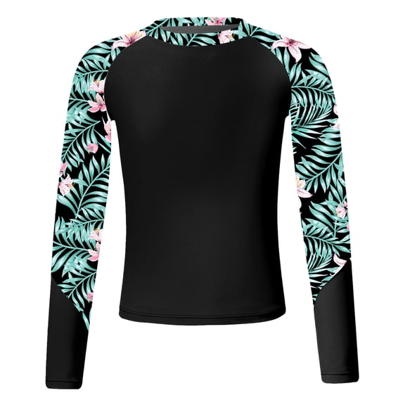 Hansber Kids Girls UPF 50  Long Sleeve Swim Shirt Sun Protection Rash Guard Tops for Swimming Bathing Suits Black 12
