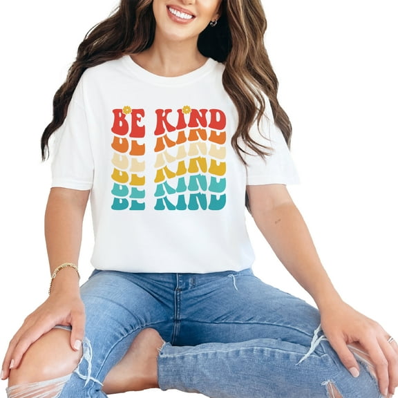 Be Kind, Quote About Kindness, Groovy Retro Wavy Text, White Comfort Colors T-Shirt, Small