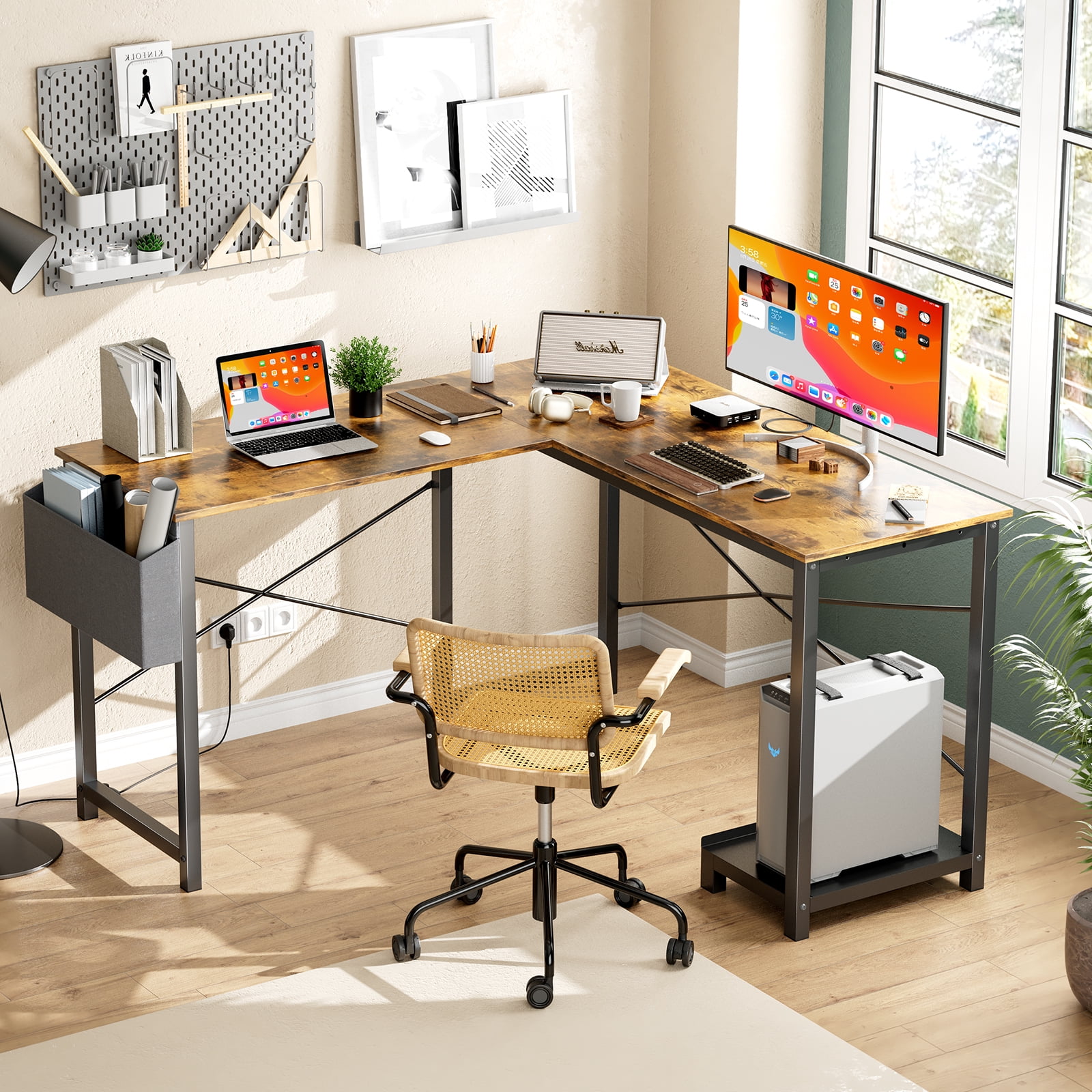 パソコンデスク Walmart Spacious Corner Desk with CPU Stand, L-Shaped 49-Inch