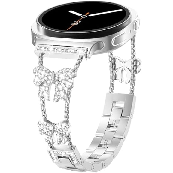 xixishop Compatible for Samsung Galaxy Watch 8 Band 40mm 44mm /Galaxy Watch 8 Classic Band 46mm, Bowknot Diamond Rhinestone Link Bracelet Dressy Metal Strap for Galaxy Watch8