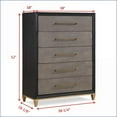 thumbnail image 5 of Chests & Wardrobes, Contemporary Dark Wood Tall Chest - 38"x18"x52"H, Brushed Gold Hardware, Tapered Legs, 5 Drawers | Wood | Brown, 5 of 5