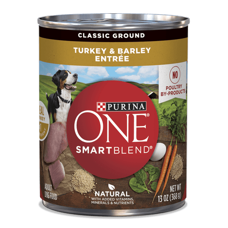 (4 pack) (4 Pack) Purina ONE SmartBlend Natural Classic Ground Turkey & Barley Entree Adult Wet Dog Food - 13 oz. Can