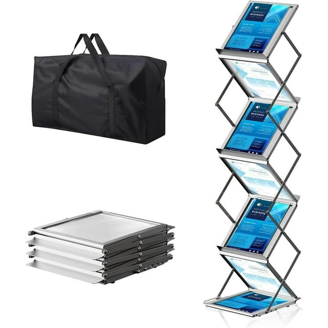 Revistero Plegable Porta Folletos, Plegable Stand Publicitario Portatil, Portafolletos Plegable de Aluminio Pop-up, Con Bolsa de Transporte Oxford Portátil, Adecuado para La Oficina - Ce Jia