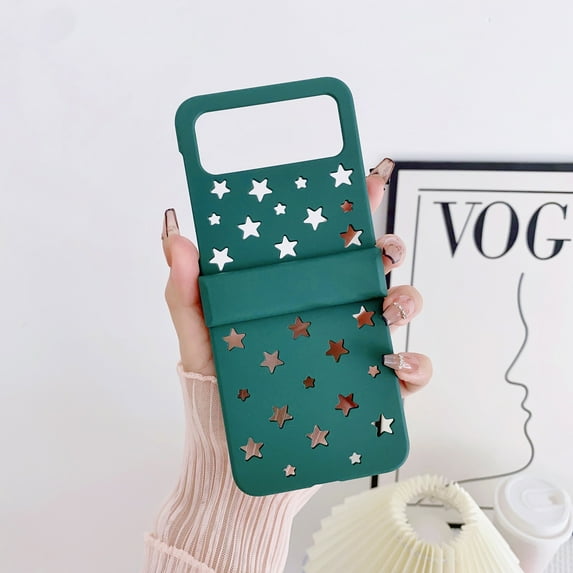 Matte Case for Samsung Z Flip 4, Protective Hard PC Cover with Stars Cute Bumper Design Shockproof for Teen Girls Minimal Celestial Starry Night Compatible with Galaxy Z Flip 4 5G, Darkgreen