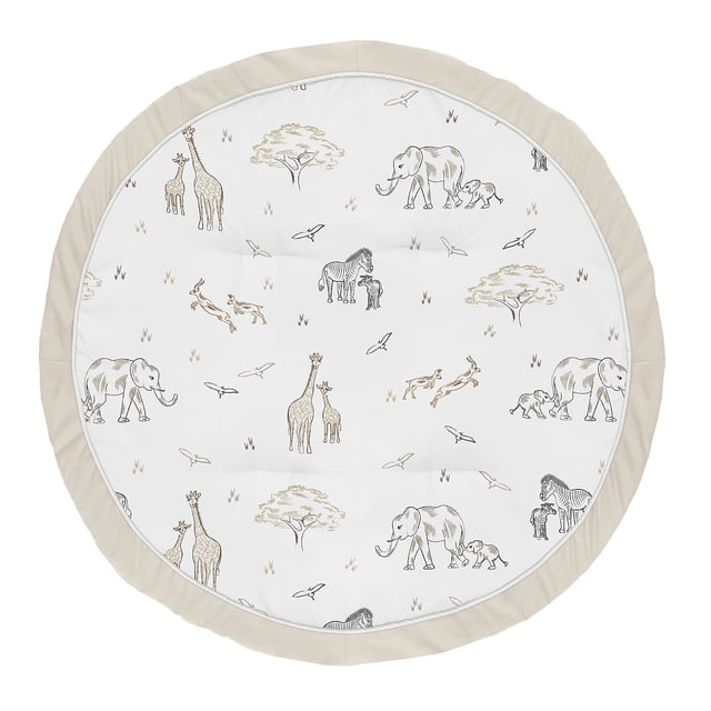 Sweet Jojo Designs Jungle Safari Animals Niño Niña Bebé Alfombra de juegos Tummy Time Alfombra de juegos para bebés Marrón Gris pardo Blanco y negro Género neutro Animal Elefante Jirafa Vida silvestre