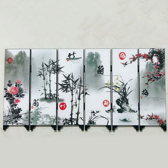 Bgsha Mini Room Divider Folding Privacy Screens, Flower Bamboo Room Divider Wall Panel, Freestanding Partition Room Dividers for Room Separation Mini 6 Panel Hand Made Wall Divider Screen