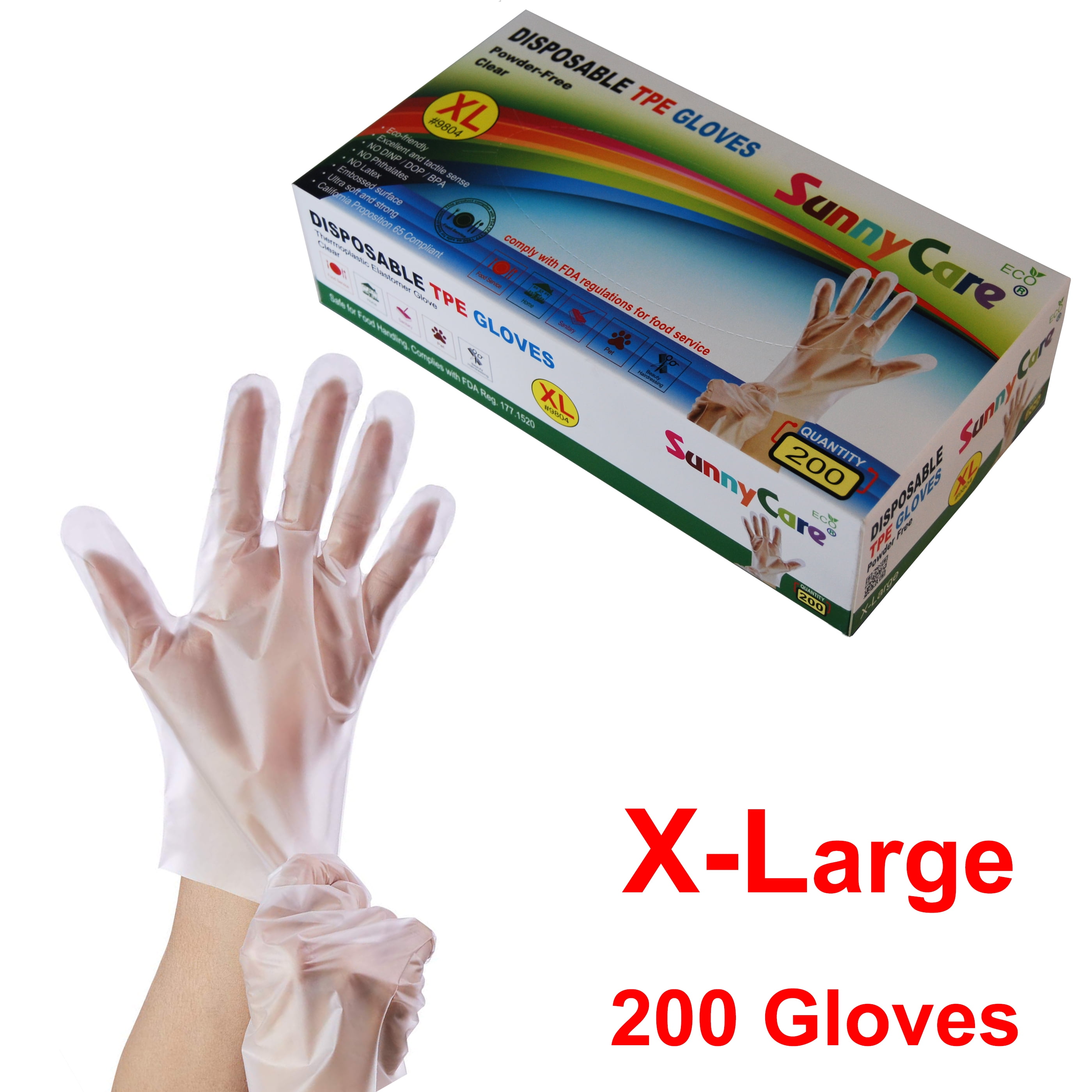 200 PCS Clear SunnyCare TPE Food Service Gloves, Powder Free (Non Vinyl Latex) - X-Large