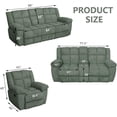 thumbnail image 2 of 3-Piece Manual Recliner Sofa Set –Green Sofa, Corduroy Sectional Couch with Loveseat, Recliner Chair, Cup Holders, Storage Console & Drop-Down Table – Plush Living Room Furniture, 2 of 5