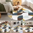 thumbnail image 6 of Brown Teal Beige Geometric Large Area Rugs for Bedroom Living Room, Soft Non Slip Carpet Bedside Rug, Middle Century Modern Abstract Art Round Floor Cover Kitchen Accent Rug 7' for Dining Room/Office, 6 of 9