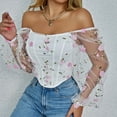thumbnail image 4 of Tuosodrolic Womens Floral Corset Tops Mesh Long Sleeve Bustier Tops Vintage Renaissance Crop Tops Boned Cami Tops Medieval Top, 4 of 6