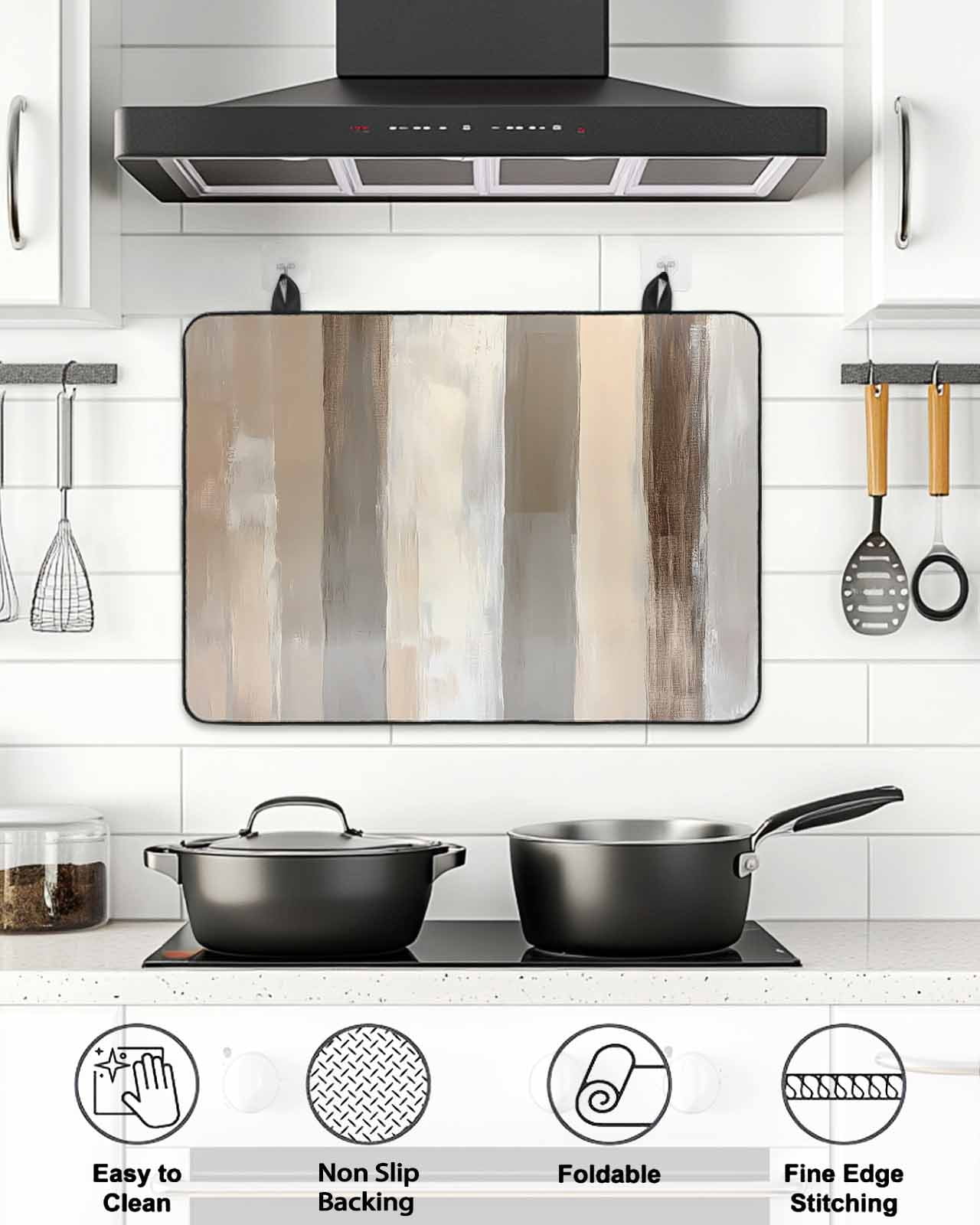 Stove Top Covers for Electric Stove, Brown Grey Glass Stovetop Cover Protector, Abstract Neutral Textured Modern Minimalist Induction Cooktop Protector Oven Mat for Kitchen Countertop 24"x21"