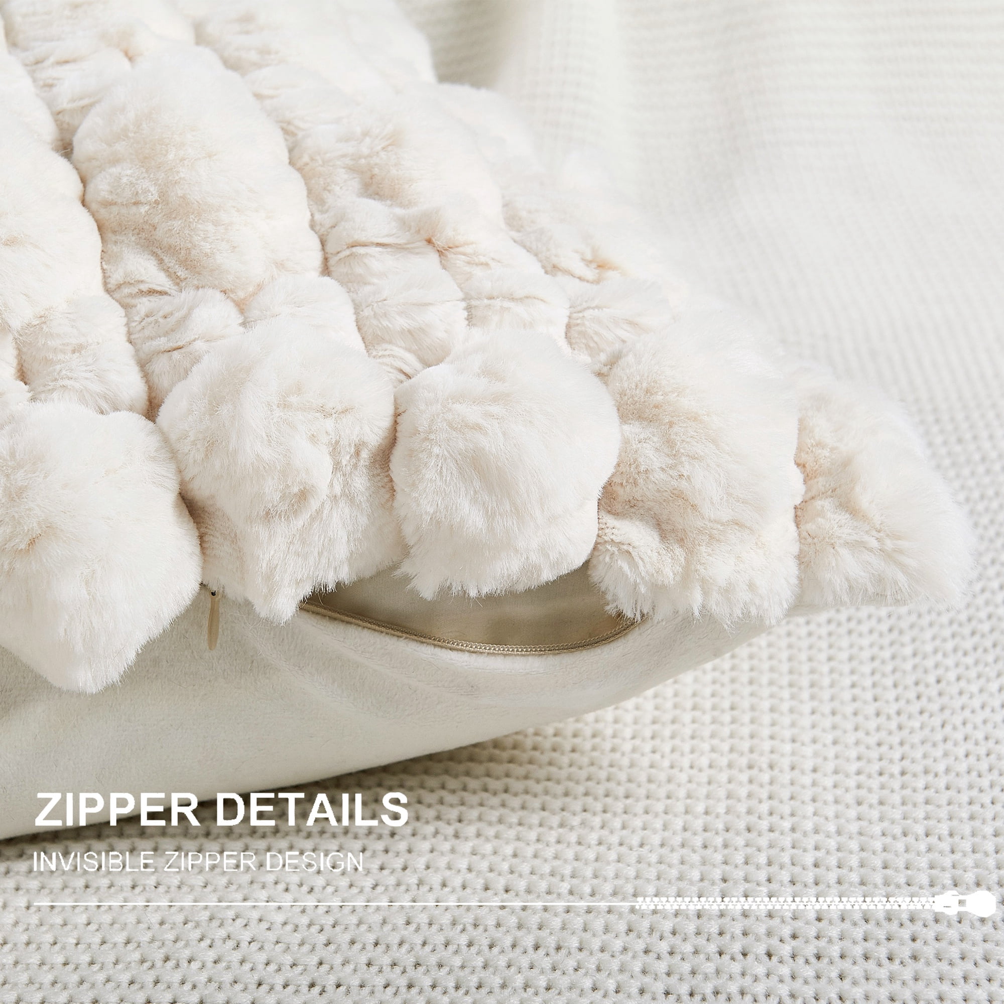 Home Soft Things Textured Spandex Bubble Faux Fur Pillow Covers, Set of 2, 20"x20", Ivory