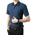 thumbnail image 2 of sunsanly Men Summer Shirt Turn-down Collar Solid Color Single-breasted Plus Size Slim Fit Cardigan Short Sleeves Mid Length Casual Business Men Office Top, 2 of 8