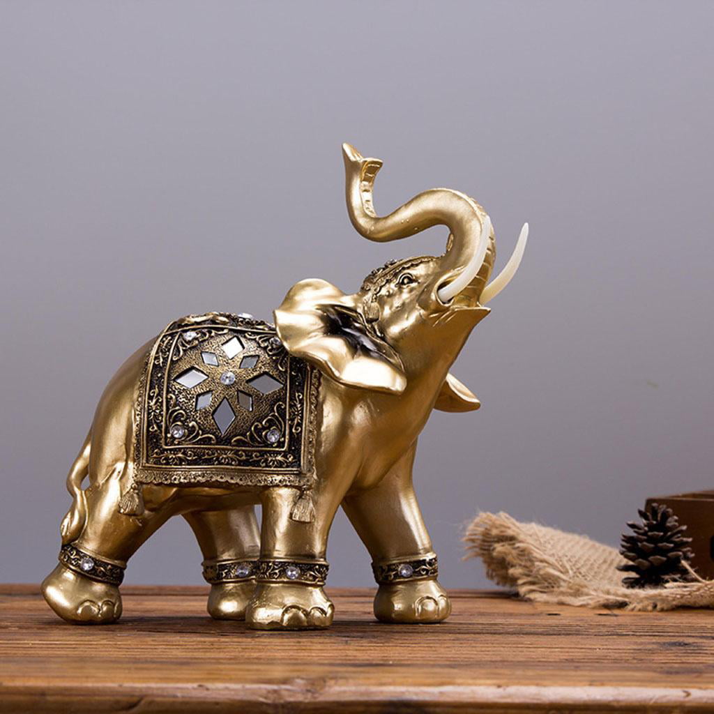 Large Golden Ceramic Elephant Tabletop Joyous Centerpiece Figurine Home Decor 