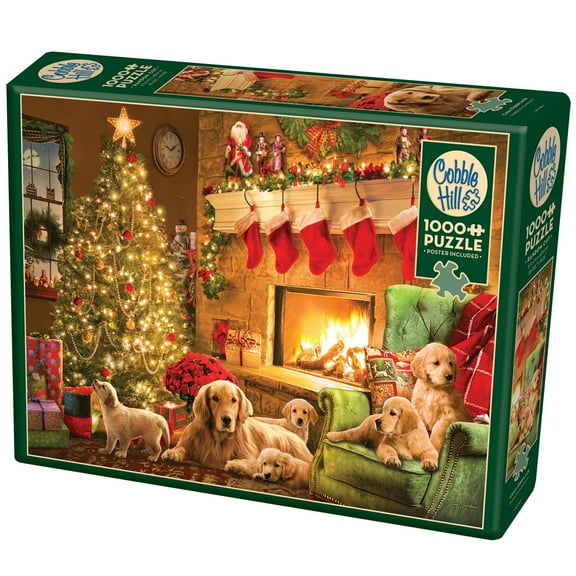 Cobble Hill 1,000 piece puzzle - Cozy Fireplace - reference poster included