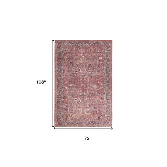 6' X 9' Brick Medallion Distressed Washable Area Rug