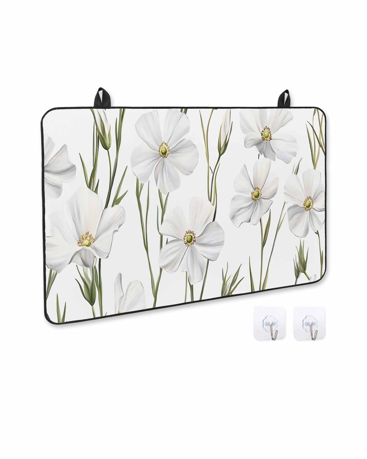 nqOlkjepod Large Induction Cooktop Protector Mat 24"x21", White Floral Stove Top Covers for Electric Stove, Garden Floral Seasonal Botanical Blooms Stove Burner Cover Mats, Glass Top Stove Cover