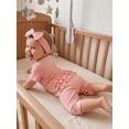 thumbnail image 6 of BemeyourBBs Newborn Baby Girl Summer Clothes Infant Baby Girl Little Sister Outfits Ribbed Romper 0 3 6 Months Cutest Little Sister Letter Print Short Sleeve Jumpsuit with Headband Set, 6 of 9