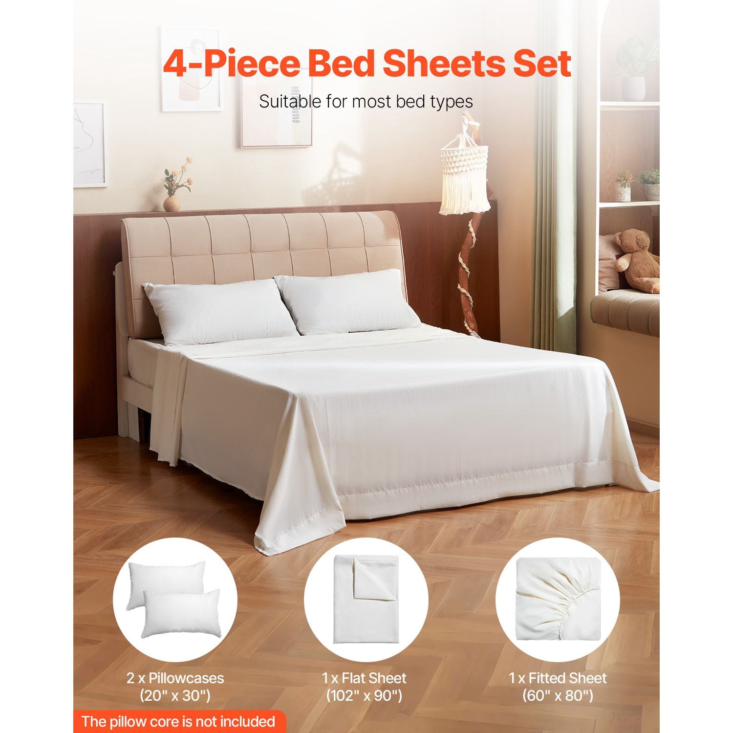 4-Piece Queen Bed Sheet Set 100% Brushed Microfiber Deep Pocket Up to 16 Inch Fitted Sheet Includes 2 Pillowcases for Bedroom Guest Room Hotel