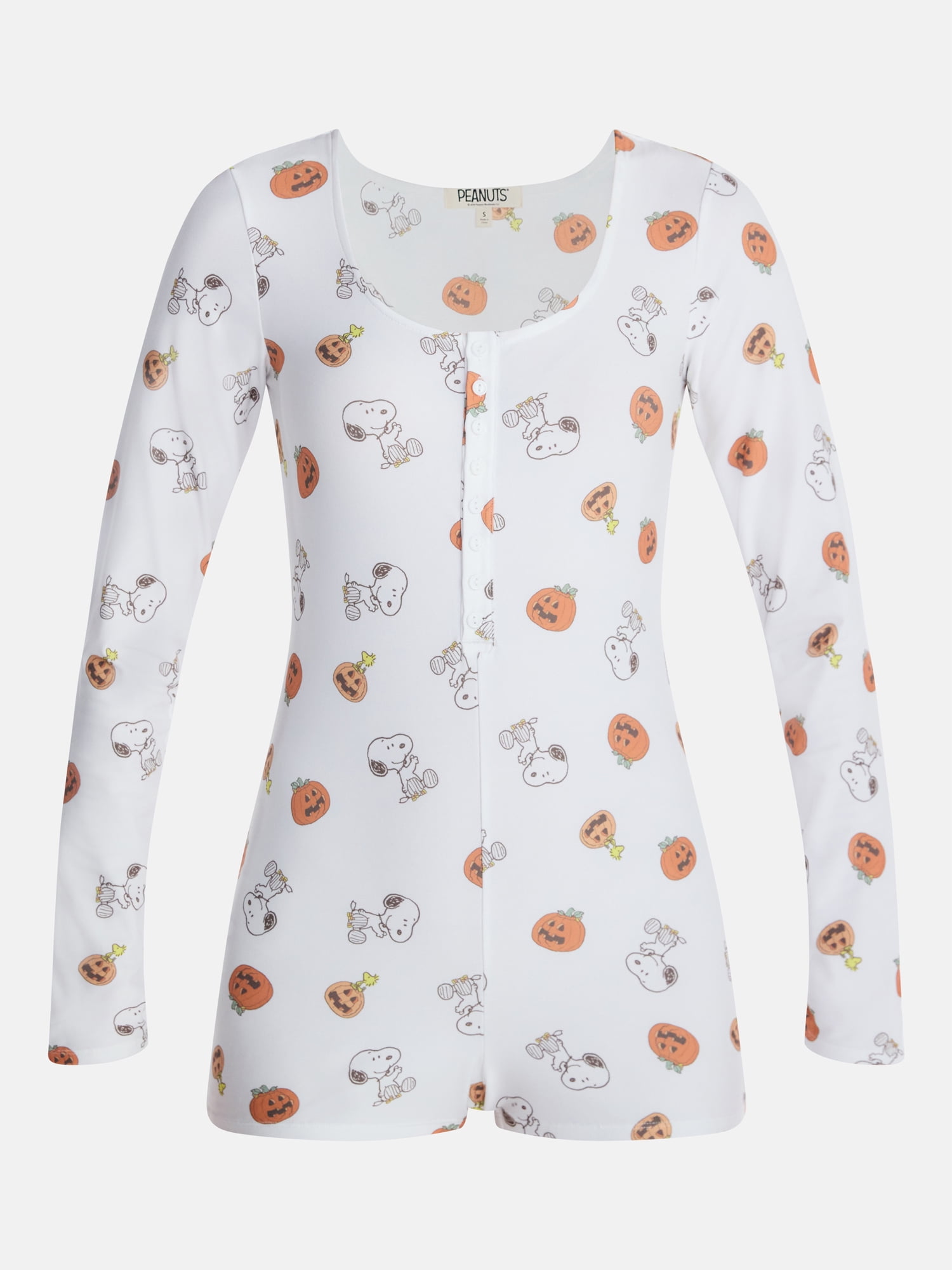 Peanuts Snoopy Women's and Women's Plus Pumpkin One Piece Sleep Romper, Sizes XS-2X