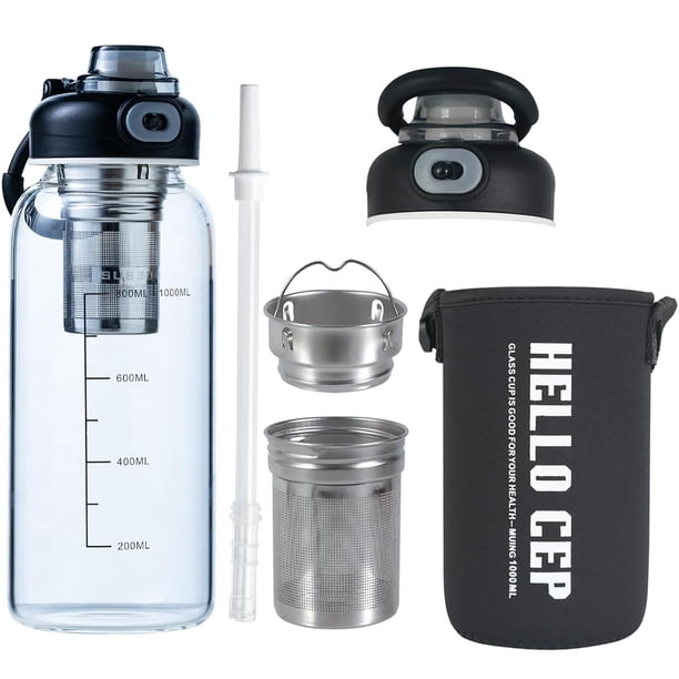 Botella de agua de vidrio Wangsdjy de 34 oz con pajita e infusor