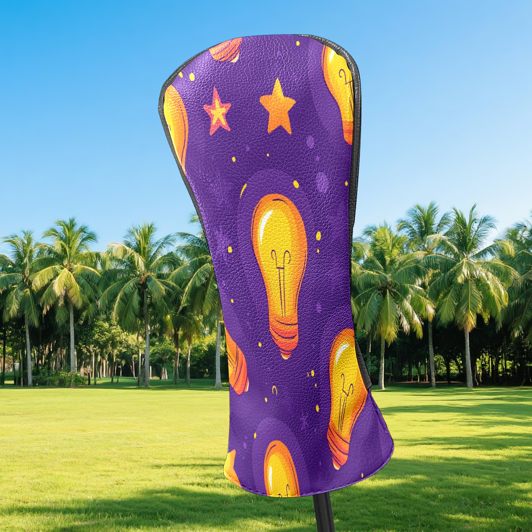Golf Club Covers PU Leather Waterproof Head Covers for Fairway Woods Hybrids Light Bulb Pattern