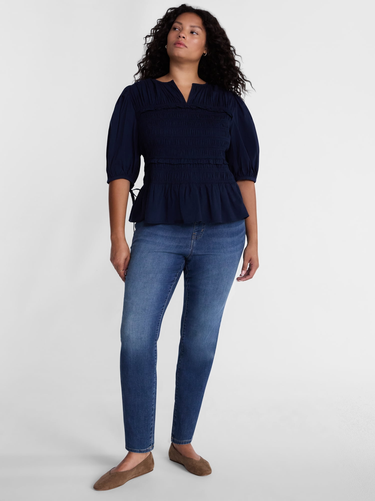 Terra & Sky Women's Plus Smocked Sleeved Top, Sizes 0X-5X