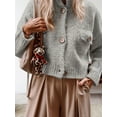 thumbnail image 5 of Womens Cropped Cardigan Sweaters Button Up Chunky Knit Long Sleeve Stand Collar Open Front Loose Jackets Gray M, 5 of 8