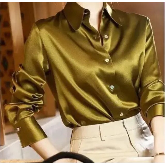 Blusa holgada Vintage De satén para Mujer, camisa De manga larga, diseño elegante, ropa De moda