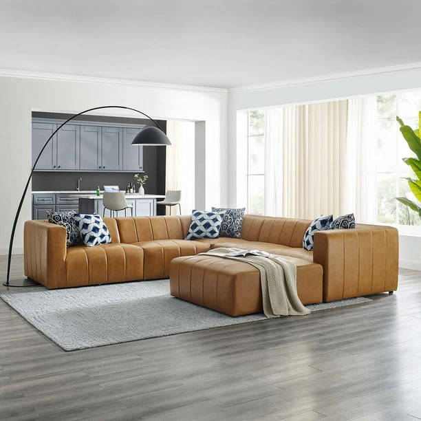 Modway Bartlett Vegan Leather 6 Piece Sectional Sofa In Tan Com Modway Bartlett Vegan Leather 6 Piece, Leather Modular Sofa Pieces Vegan