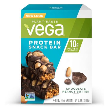 - Vega Plant Protein Snack Bar, Chocolate Peanut Butter, 10g Protein, 4 Ct