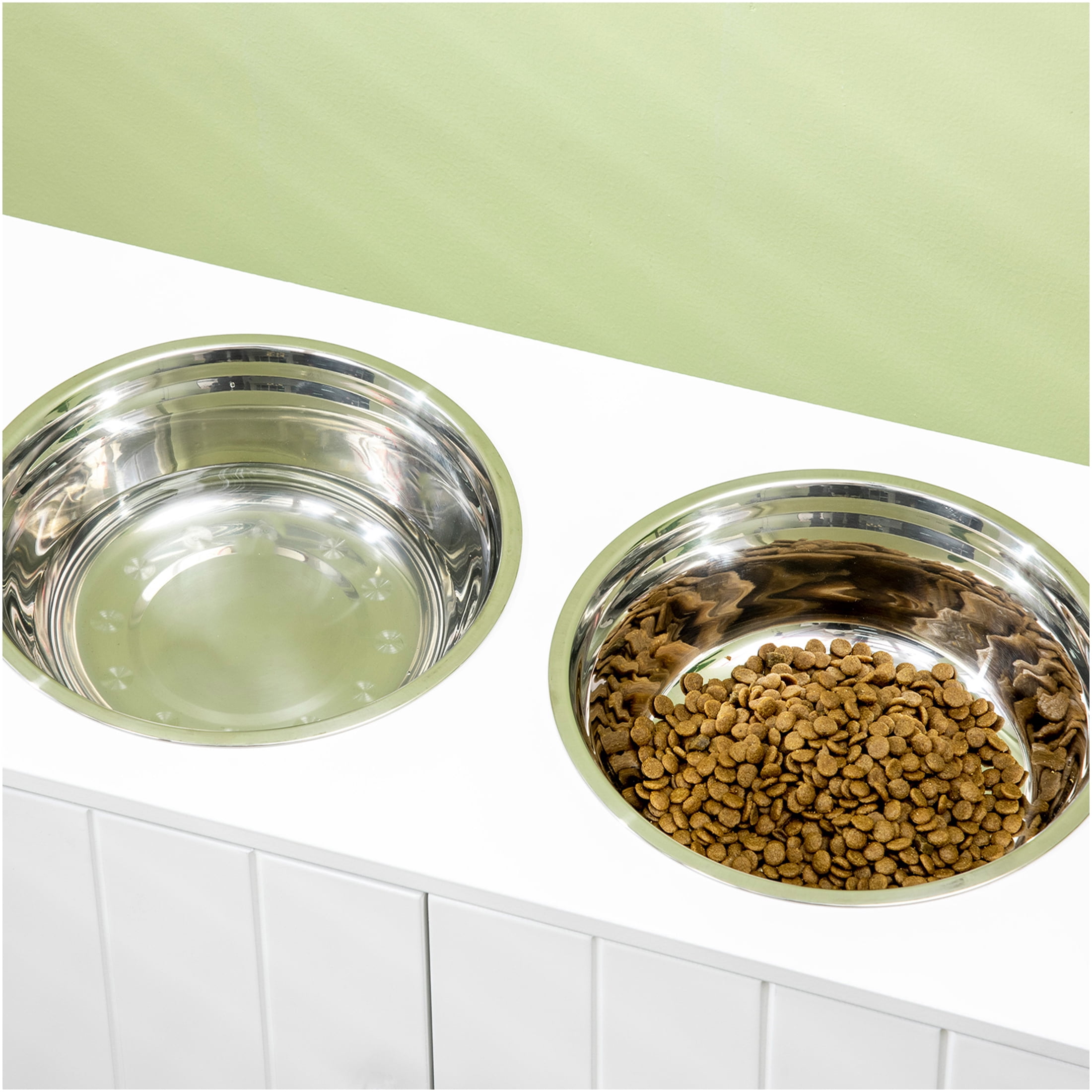 JERFIT 44L Elevated Dog Feeder with Storage Cabinet, Raised Dog Bowl Stand for Large Dogs, Stainless Steel Bowls, Magnetic Closure, White