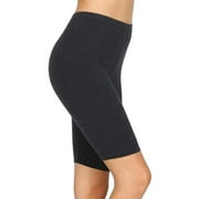 Zenana Women Ladies Mid Thigh Stretch Cotton High Waist Active Bermuda Biker Short Leggings Charcoal Medium