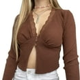 thumbnail image 1 of Buttoned V-Neck Long Sleeve Shirts with Lace Trim for Women, 1 of 2