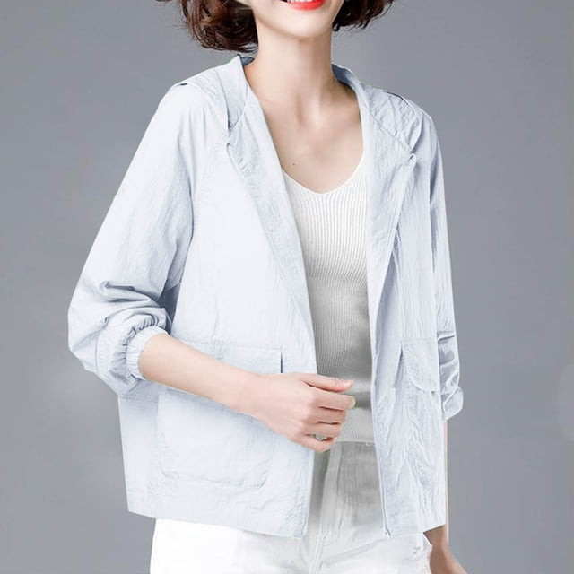Blusa de poliéster con capucha y manga larga para mujer, informal, de verano, color liso, holgada, de manga larga, con capucha y manga larga