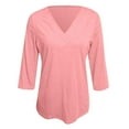 thumbnail image 4 of MIXUE Boho Tops For Women Summer Solid Color V Neck Long Sleeve Fashion Casual Loose Pullover Shirts For Women T Shirts Sportswear,Pink,L, 4 of 5