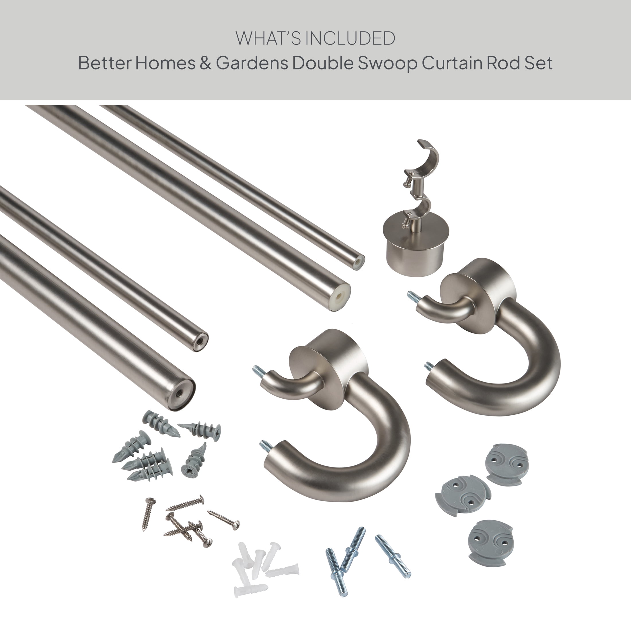Better Homes & Gardens Satin Nickel Adjustable Double Curtain Rod Set, 1 in and 5/8 in, 32-120 in