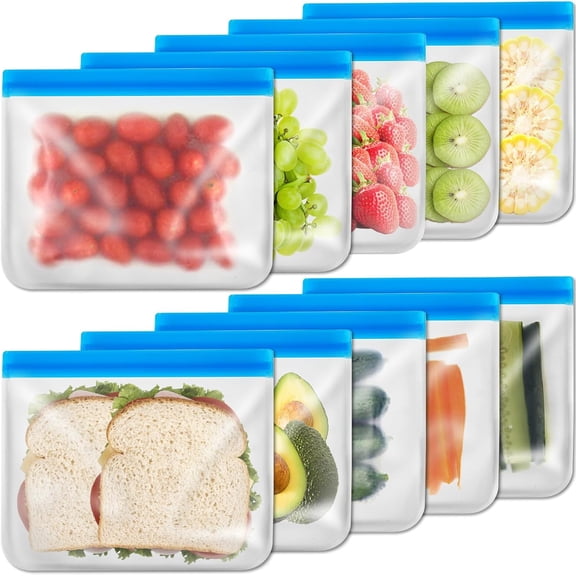 8/10 Pack Reusable Food Storage Silicone Bags, Large Food Storage Bags Gallon Freezer Bags Reusable Sandwich Bags Snack Bags, Lunch Home Kitchen Fridge Organization Meal Prep Containers