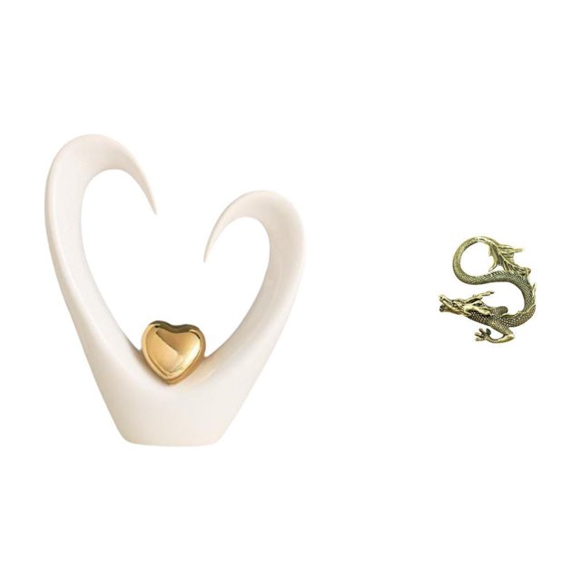 Figura decorativa de corazón con adorno artístico de latón en miniatura de estilo chino. Accesorio de mesa de cerámica artesanal, ideal para la oficin