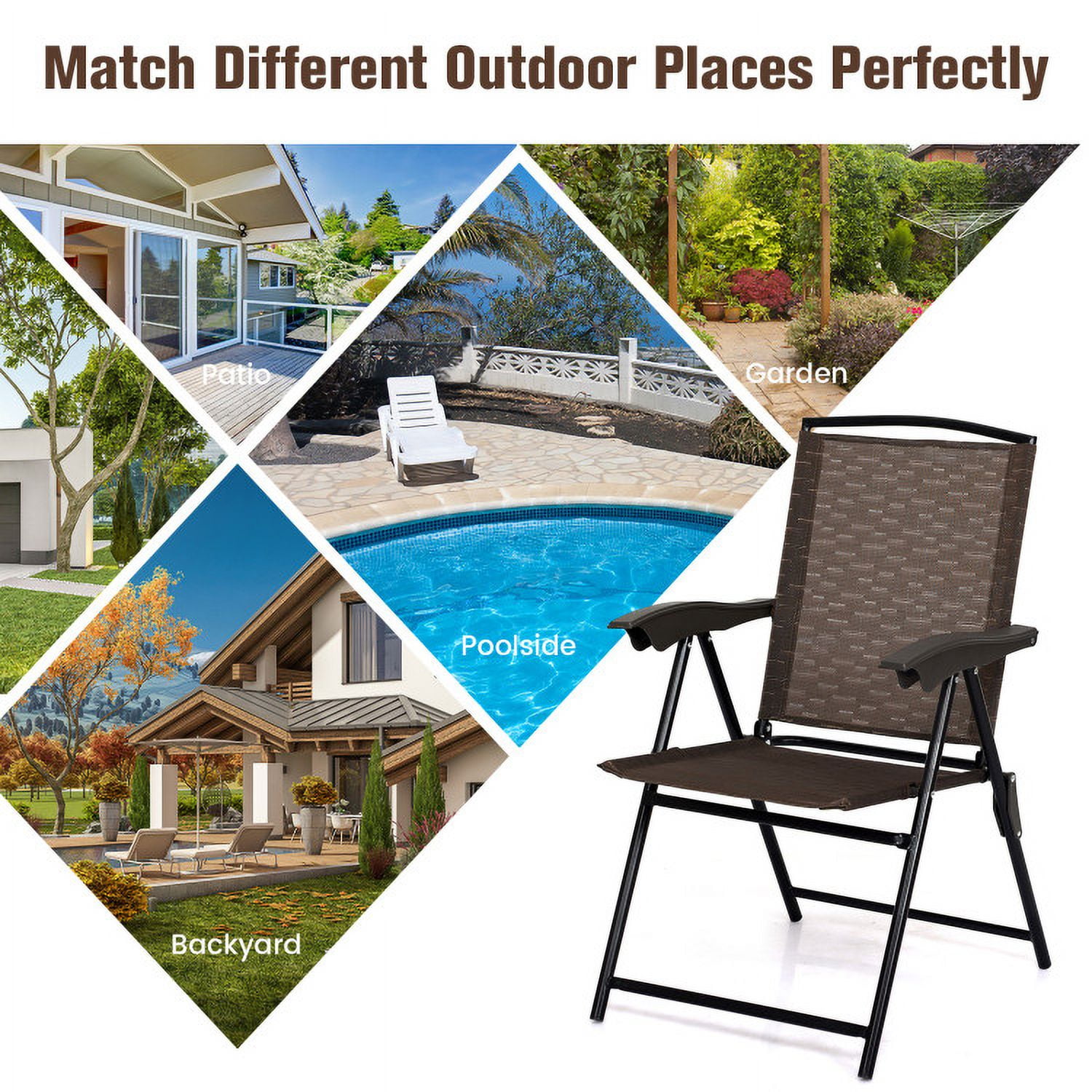 Aimee Lii 4 Pieces Folding Dining Chairs with Steel Armrests and Sling Back, Outdoor Patio Set Aimee Lii 4 Pieces Folding Dining Chairs with Steel Armrests and Sling Back, Outdoor Patio Set