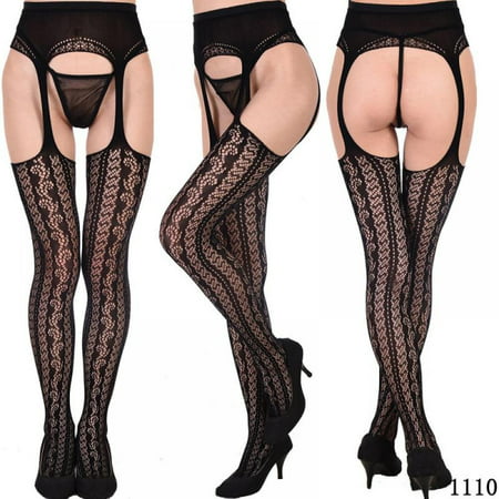 

Topumt Women Lace Fishnet Hollow Patterned Pantyhose Tights Stocking Lingerie Black Anti-slip Ultra-thin
